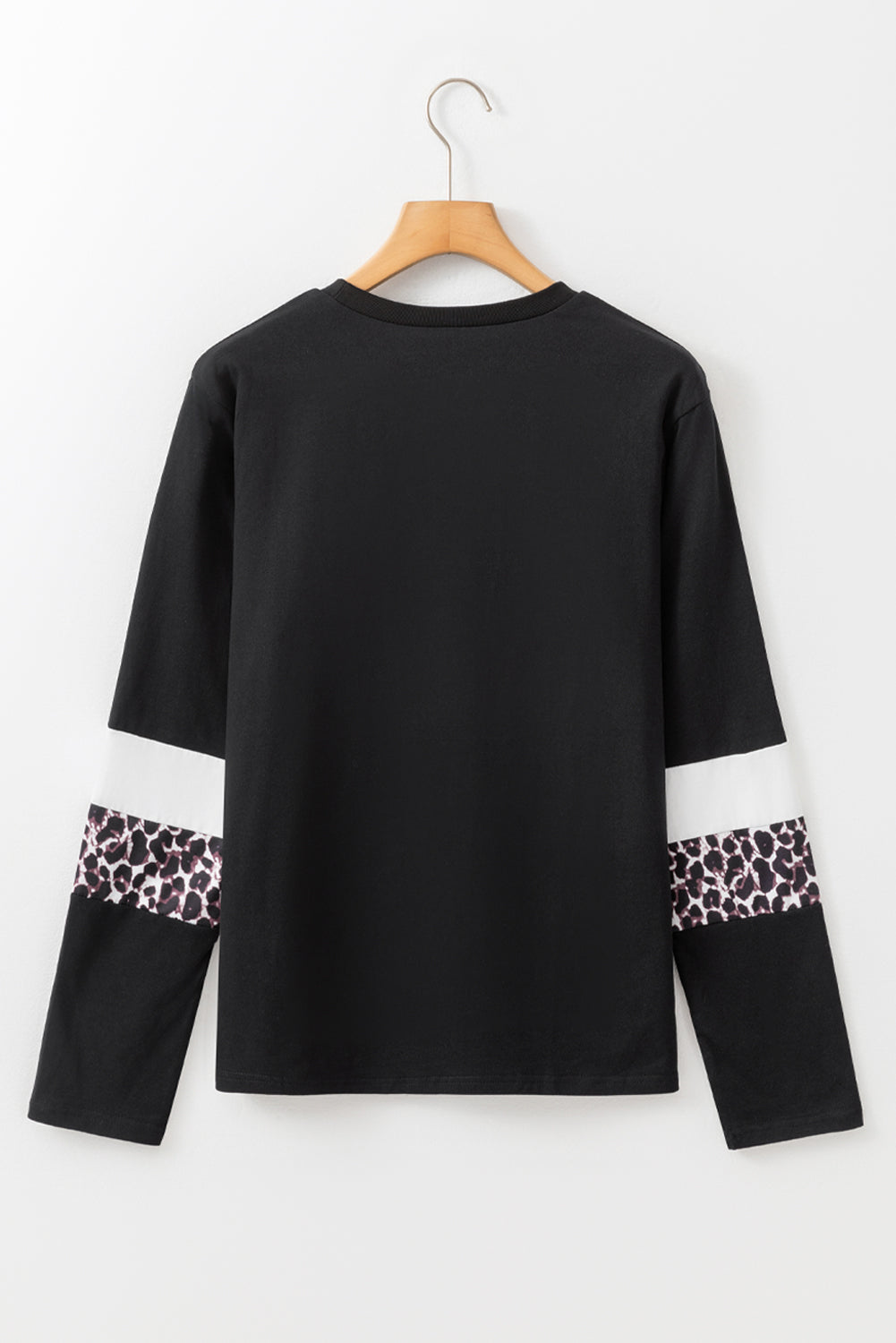 White Leopard Colorblock Patchwork Crew Neck Top