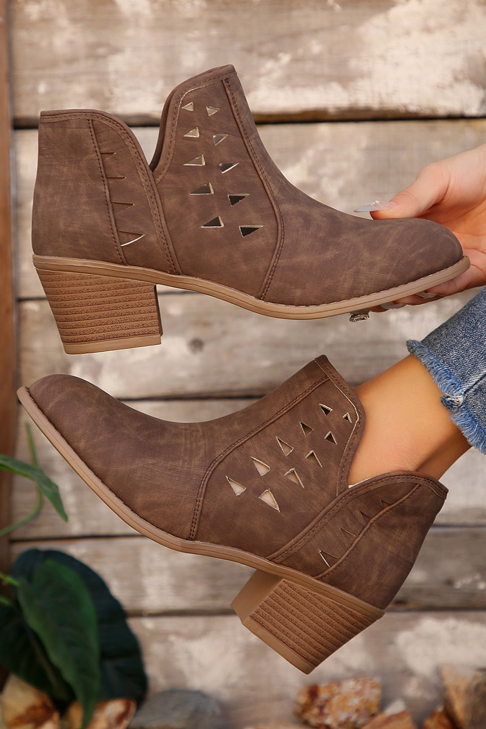 Parchment Cut Out Suede Pointed Toe Heeled Ankle Boots
