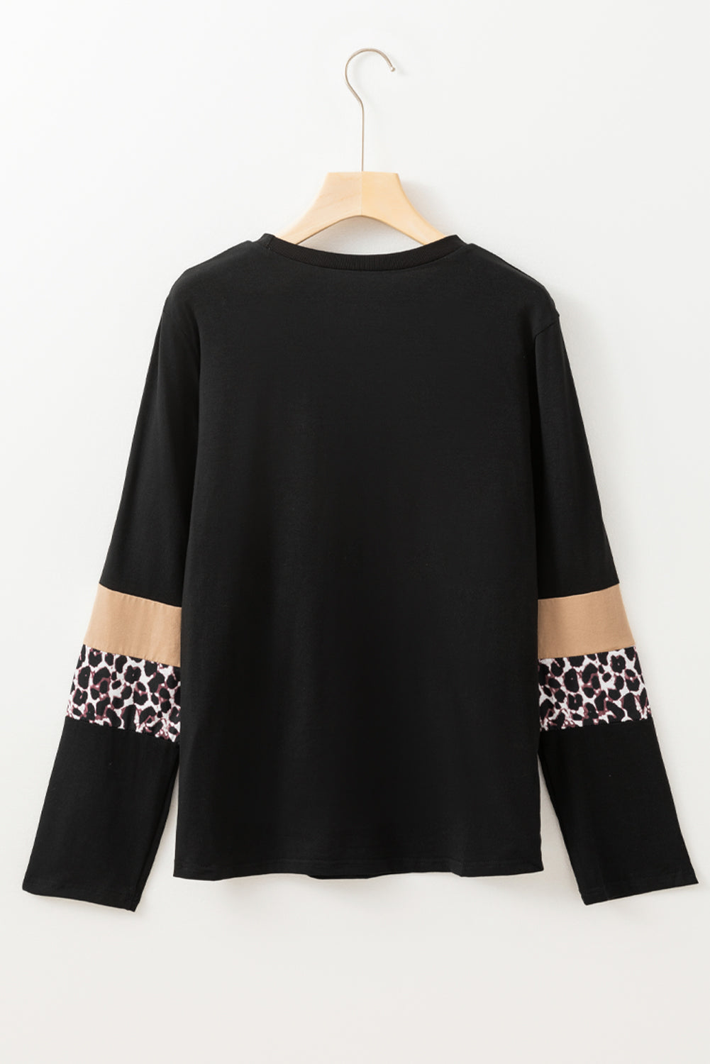 White Leopard Colorblock Patchwork Crew Neck Top
