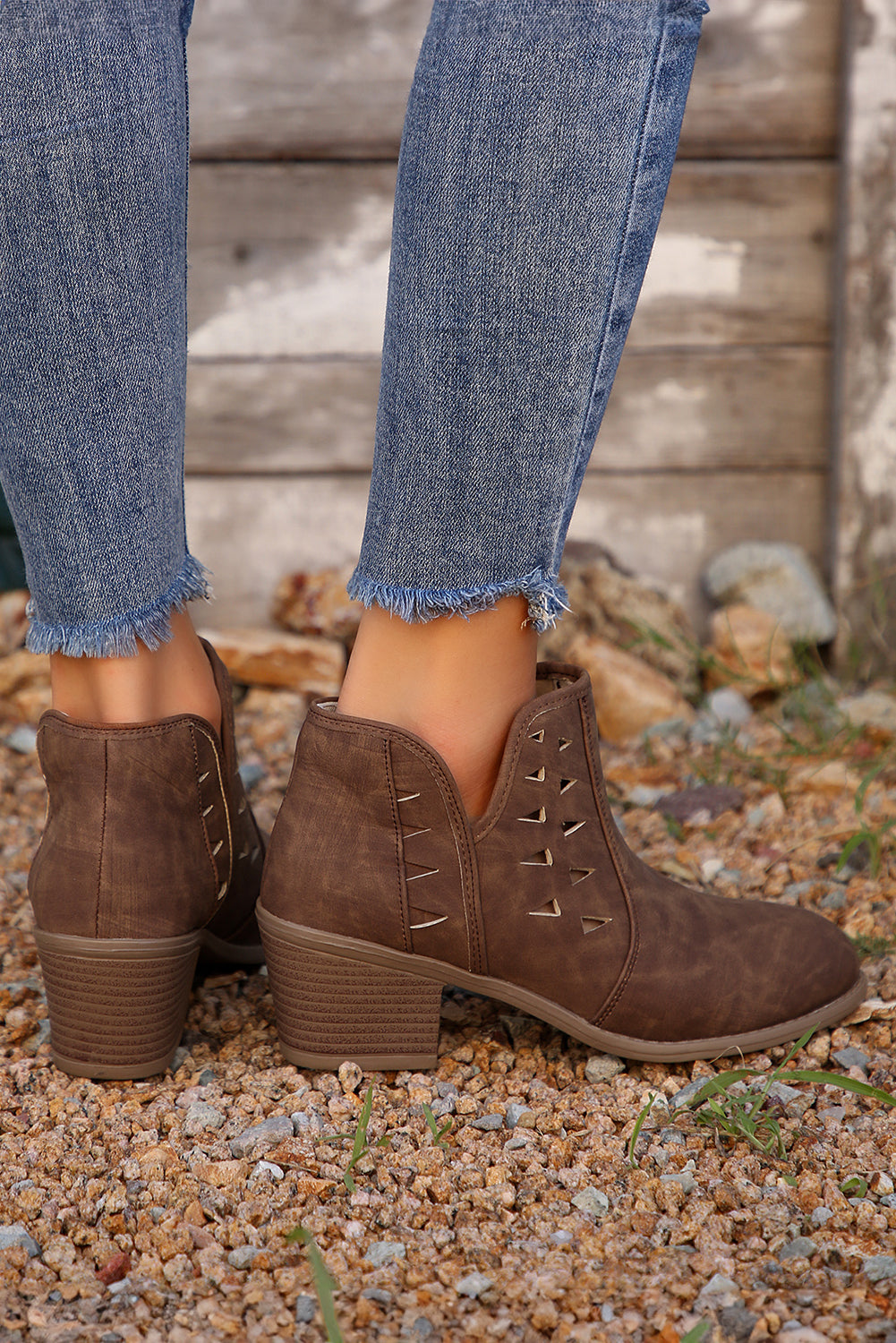 Parchment Cut Out Suede Pointed Toe Heeled Ankle Boots
