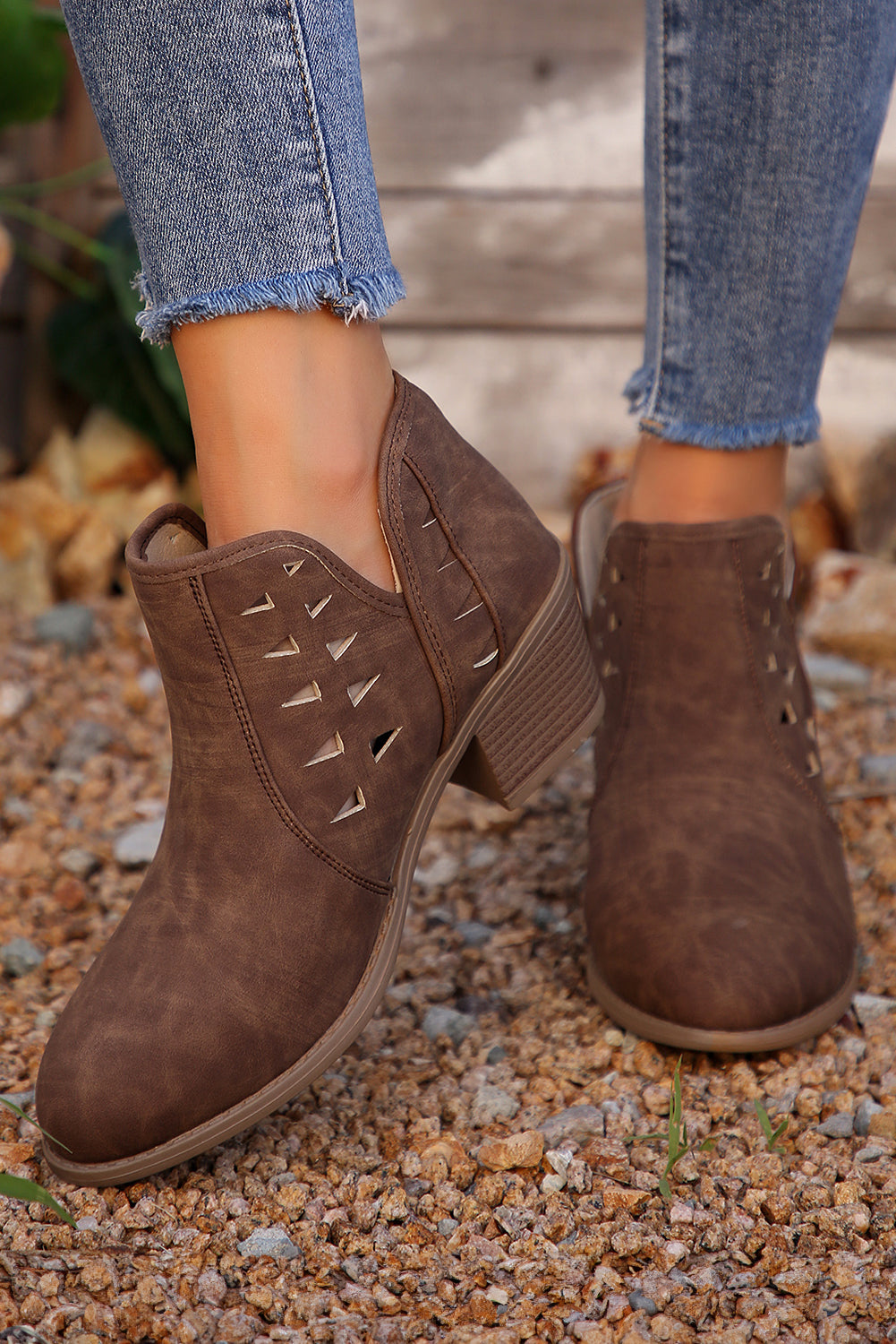 Parchment Cut Out Suede Pointed Toe Heeled Ankle Boots
